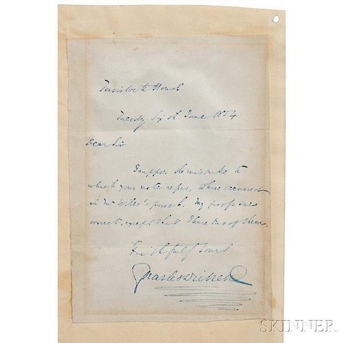 Dickens, Charles (1812-1870) Autograph Note Signed, 6 June 1854.