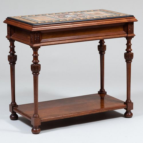 Late Victorian Style Walnut and Specimen Marble Table 