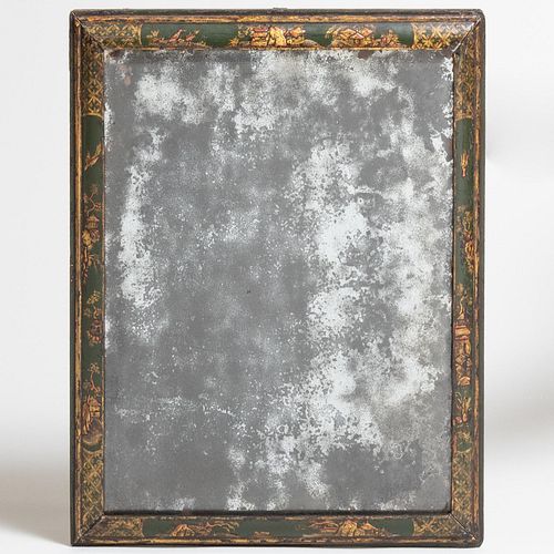 English Chinoiserie Green Lacquer and Parcel-Gilt Mirror
