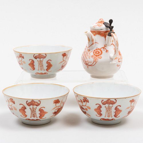 Group of Chinese Iron Red Decorated Porcelain Wares