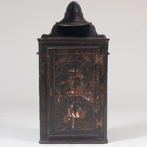 Regency Painted Chinoiserie Decorated Corner Cupboard