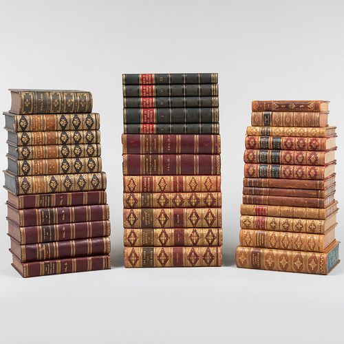 Group of Thirty-Five Leatherbound Books with Decorative Bindings