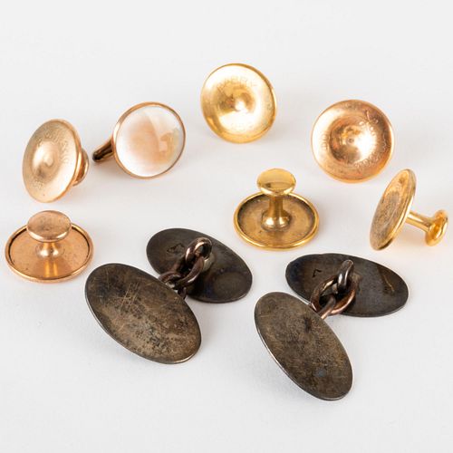 Group of 10k Gold Buttons and a Pair of Silver Cufflinks