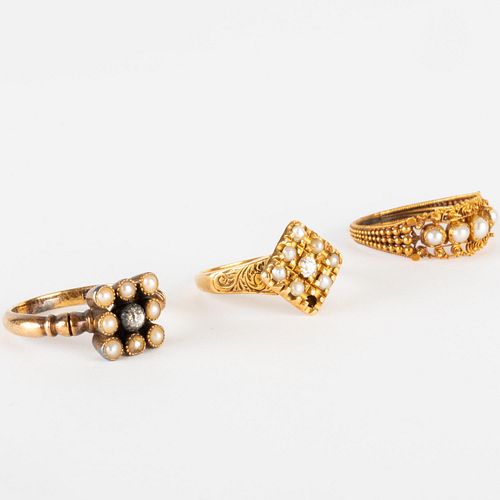 Three Pearl and Gold Rings