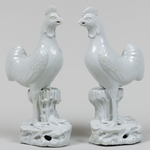 Pair of Chinese White Glazed Porcelain Figure of Cockrels