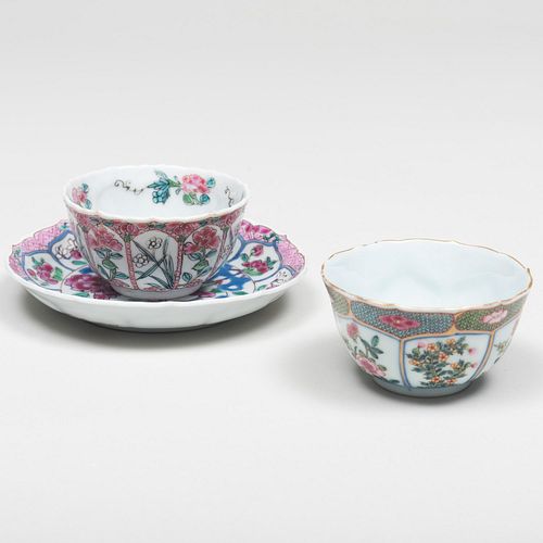 Chinese Export Famille Rose Porcelain Teabowl and Saucer and another Teabowl
