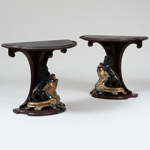 Pair of Faux Grained and Parcel-Gilt Console Tables with Slate Tops
