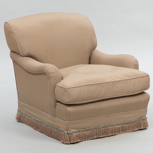 Silk Upholstered Club Chair with Fringe