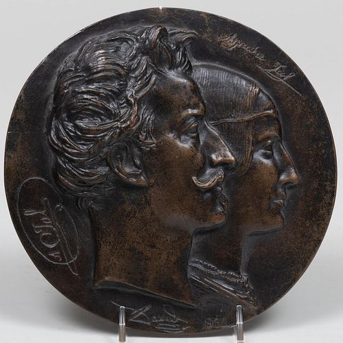 David D'Angers Bronze Rondel of Couple