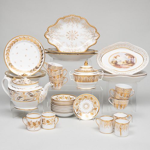 Assembled English and French Gilt Decorated Porcelain Part Dessert Service