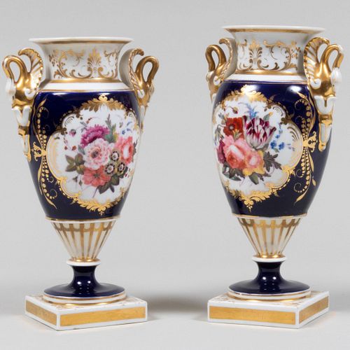 Pair of Small Chamberlain's Worcester Blue Ground Porcelain Vases