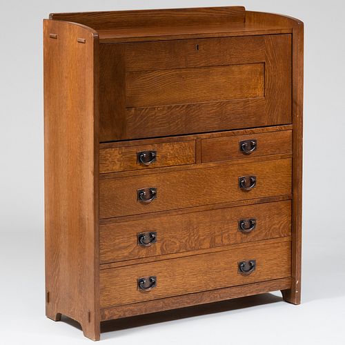 Gustave Stickley, Stickley and Co. Oak Fall-Front Desk, Model 729, of Recent Manufacture