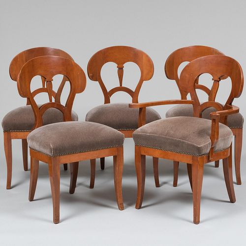 Set of Five Biedermeier Style Fruitwood Chairs
