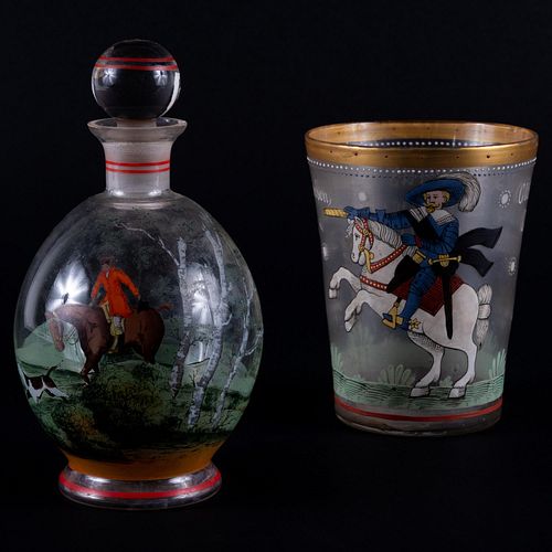 Two Equestrian Themed Enamel Glasswares