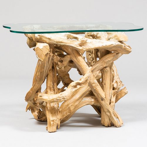 Mid Century Driftwood, Giltwood and Glass Side Table