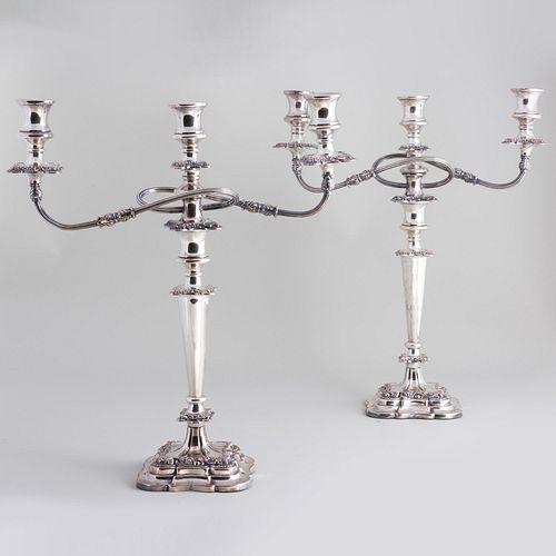 Pair of Victorian Silver Plate Three-Light Candleabra