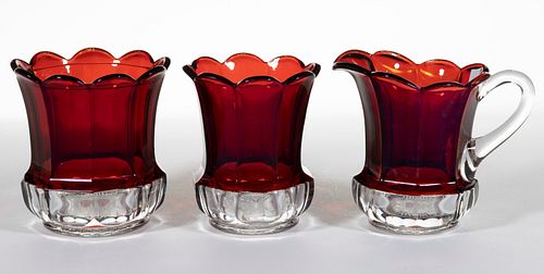 CONTINENTAL (OMN) - RUBY-STAINED TABLE ARTICLES, LOT OF THREE