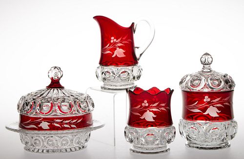 CO-OP'S ROYAL - RUBY-STAINED FOUR-PIECE TABLE SET