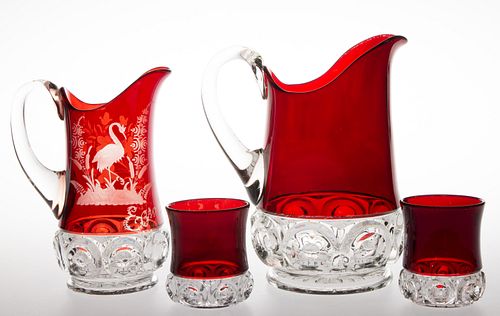 CO-OP'S ROYAL - RUBY-STAINED DRINKING ARTICLES, LOT OF FOUR