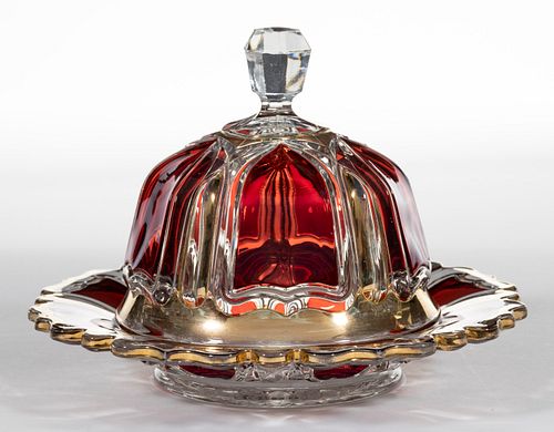 HEISEY'S QUEEN ANNE - RUBY-STAINED COVERED BUTTER DISH