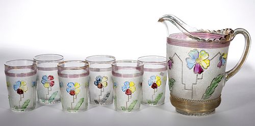 NORTHWOOD'S FLOWER AND BUD / MIKADO (OMN) - STAINED SEVEN-PIECE WATER SET