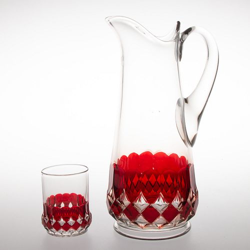 PIONEER VICTORIA - RUBY-STAINED WATER PITCHER AND TUMBLER