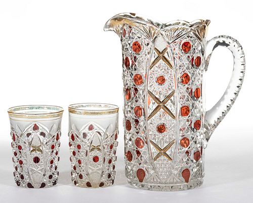 ROTEC - RUBY-STAINED THREE-PIECE WATER SET