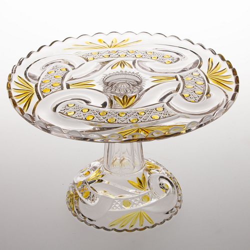 SCROLL WITH CANE BAND - AMBER-STAINED CAKE STAND