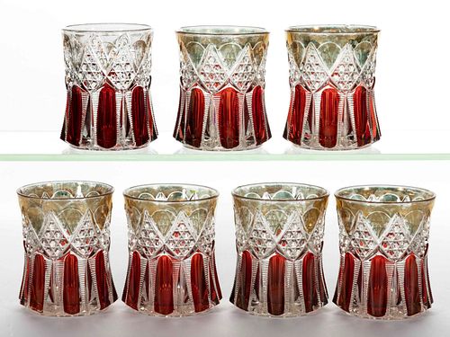 TARENTUM LADDER WITH DIAMOND - RUBY-STAINED TUMBLERS, LOT OF SEVEN