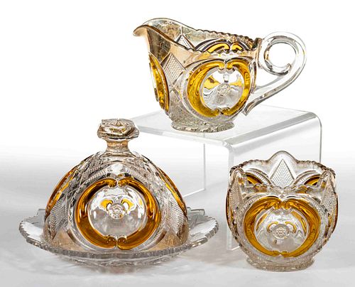 U. S. GLASS' VICTORIA - AMBER-STAINED THREE-PIECE TABLE SET