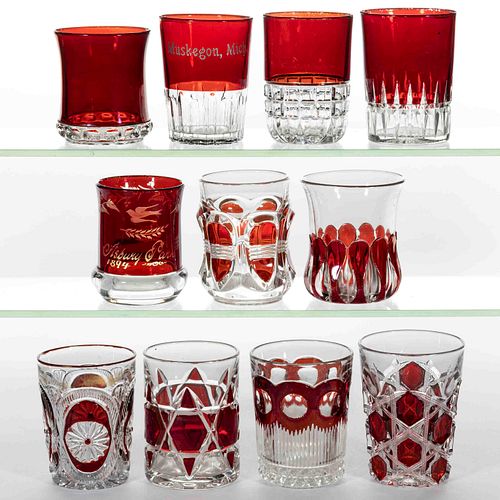 ASSORTED EAPG - RUBY-STAINED TUMBLERS, LOT OF 11