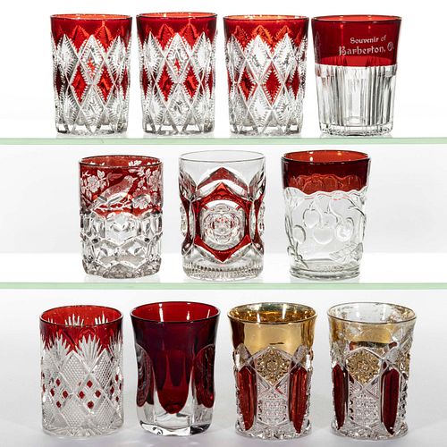 ASSORTED EAPG - RUBY-STAINED TUMBLERS, LOT OF 11