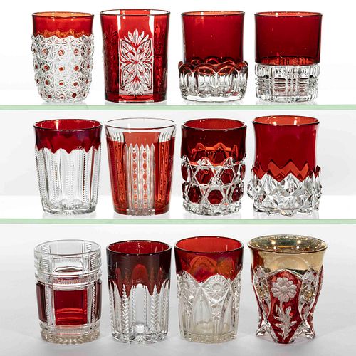 ASSORTED EAPG - RUBY-STAINED TUMBLERS, LOT OF 12