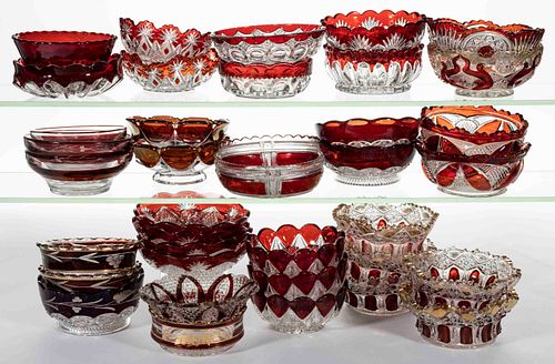 ASSORTED EAPG - RUBY-STAINED SAUCE DISHES, LOT OF 38