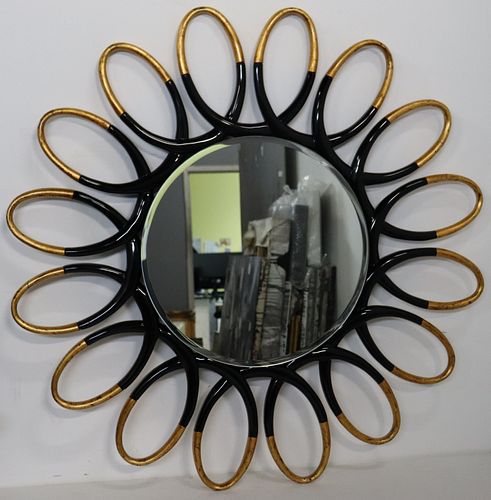 Vintage Ebonised & Gilt Sunburst Style Mirror.