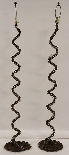 A Pair of Iron Chain Form Floor Lamps.