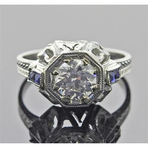 Art Deco 20k Gold Diamond Engagement Ring
