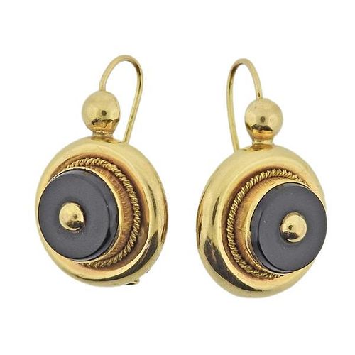 Antique Victorian 18k Gold Onyx Earrings