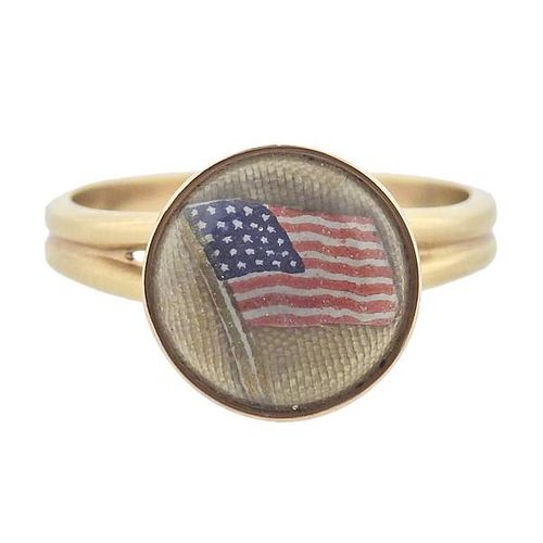 1910-1920s Antique 14k Gold American Flag Ring