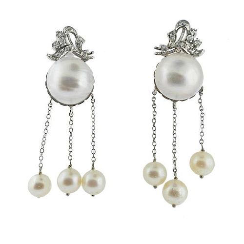 14k Gold Mabe Pearl Diamond Drop Earrings