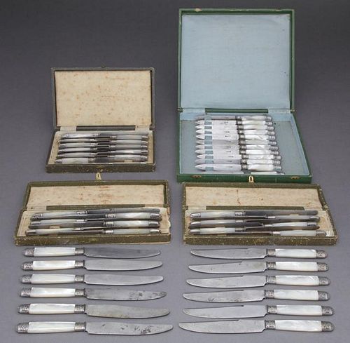 Four Cased Sets of French Knives, 19th c., with mo
