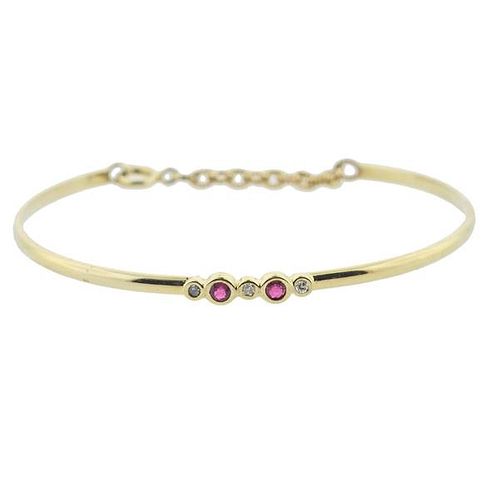 14k Gold Diamond Ruby Bangle Bracelet 
