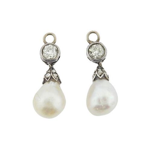 GIA Natural Pearl Diamond Earring Pendants