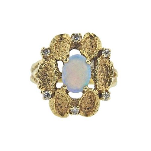 1970s 14k Gold Diamond Opal Ring