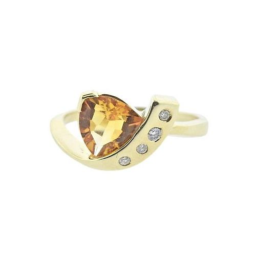 14k Gold Diamond Citrine Ring