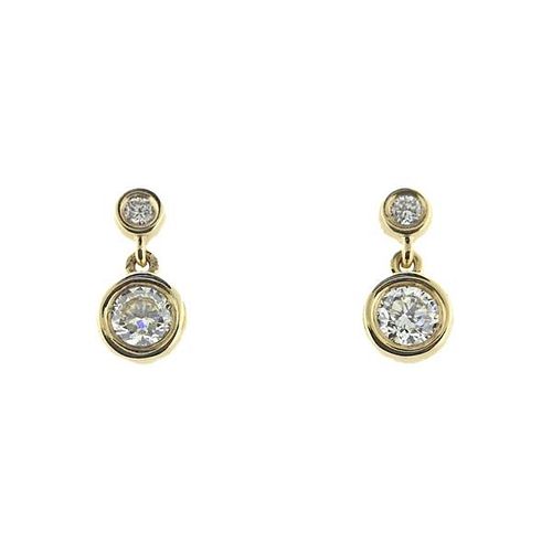 14k Gold Diamond Bezel Drop Earrings