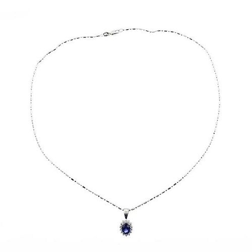 18k Gold Diamond Sapphire Pendant on 14k Gold Necklace