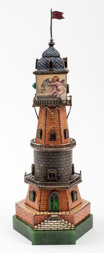 Enameled Silver Gilt & Nephrite Tower Sector Clock