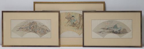 (3) Framed Signed Chinese Painted Fans.