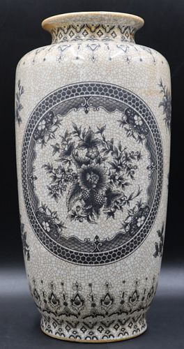 Chinese Crackle Glaze Grisaille Vase with Floral